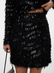 VERO MODA Black High Waisted Textured Sequin Mini Skirt - Image 3 of 6