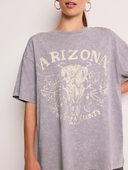 Grey/Purple 100% Cotton Arizona Western Cowboy Graphic Slogan Bleached T-Shirt - Image 3 of 5