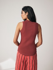 Red Ribbed Racer Tank Vest Sleeveless Top - Image 2 of 6