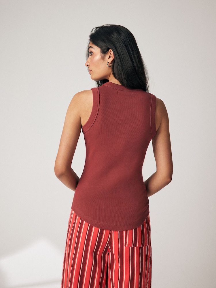 Red Ribbed Racer Tank Vest Sleeveless Top - Image 2 of 6