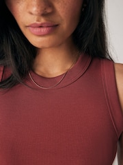 Red Ribbed Racer Tank Vest Sleeveless Top - Image 4 of 6