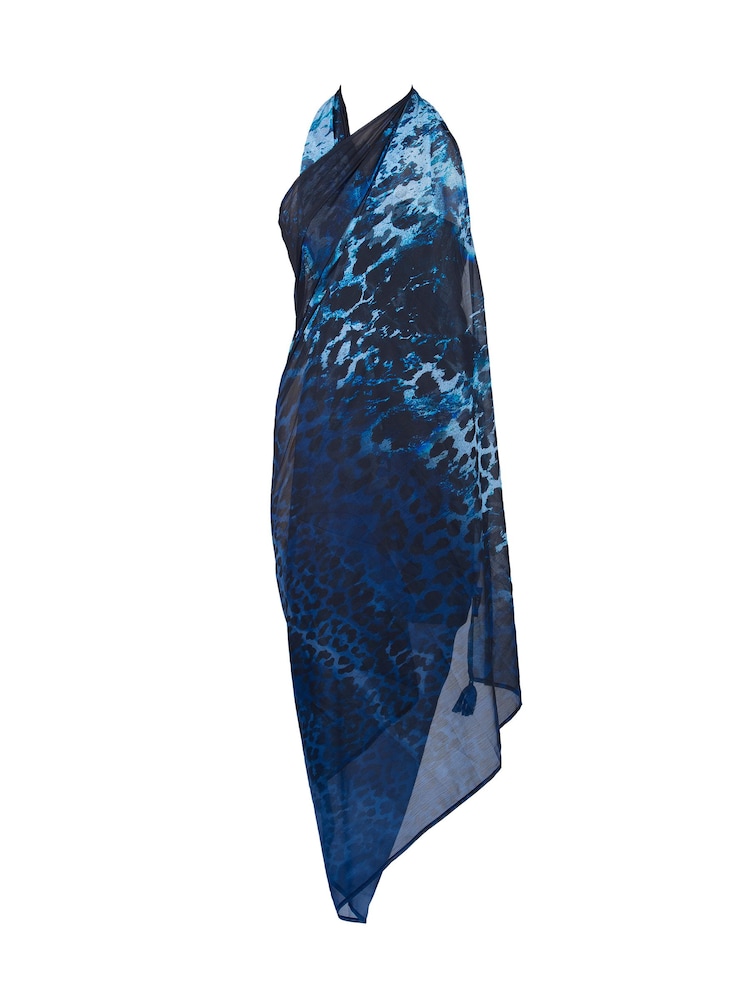 Seaspray Blue Mauritius Leopard Tassel Beach Kaftan - Image 4 of 4