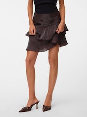 VERO MODA Brown High Waisted Ruffle Mini Skirt - Image 1 of 6
