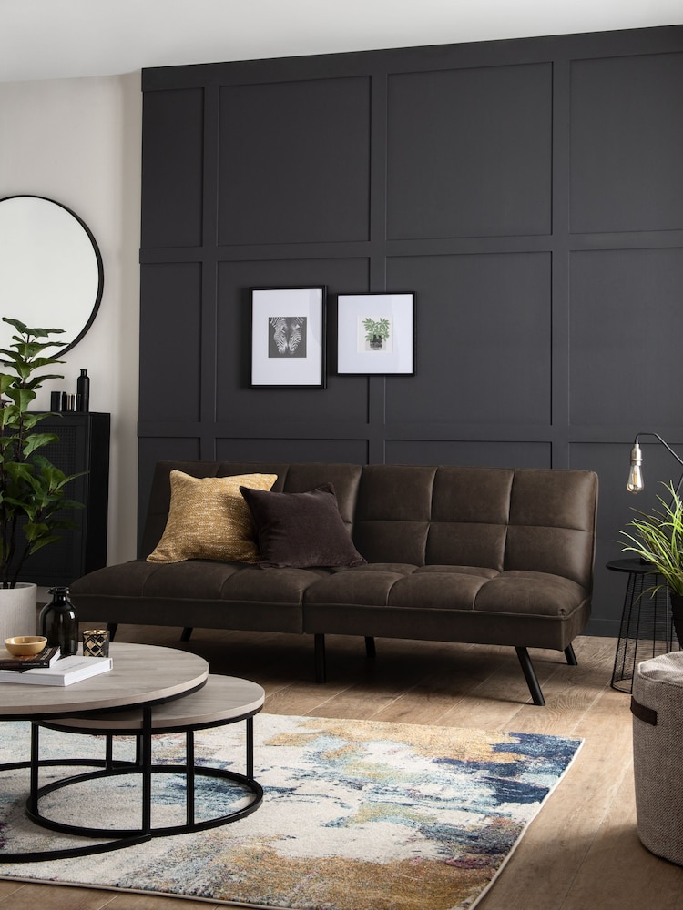 Monza Faux Leather Peppercorn Brown Cole Sofa Bed - Image 1 of 12