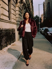 VERO MODA Red Short Faux Fur Jacket - Image 2 of 6