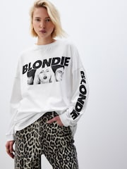 White 100% Cotton License Blondie Graphic Long Sleeve Skater Band T-Shirt - Image 1 of 7