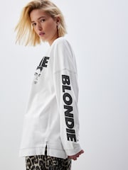 White 100% Cotton License Blondie Graphic Long Sleeve Skater Band T-Shirt - Image 3 of 7