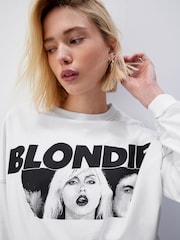 White 100% Cotton License Blondie Graphic Long Sleeve Skater Band T-Shirt - Image 5 of 7