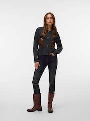 VERO MODA Grey Long Sleeve Polo Neck Horse Cardigan - Image 3 of 4