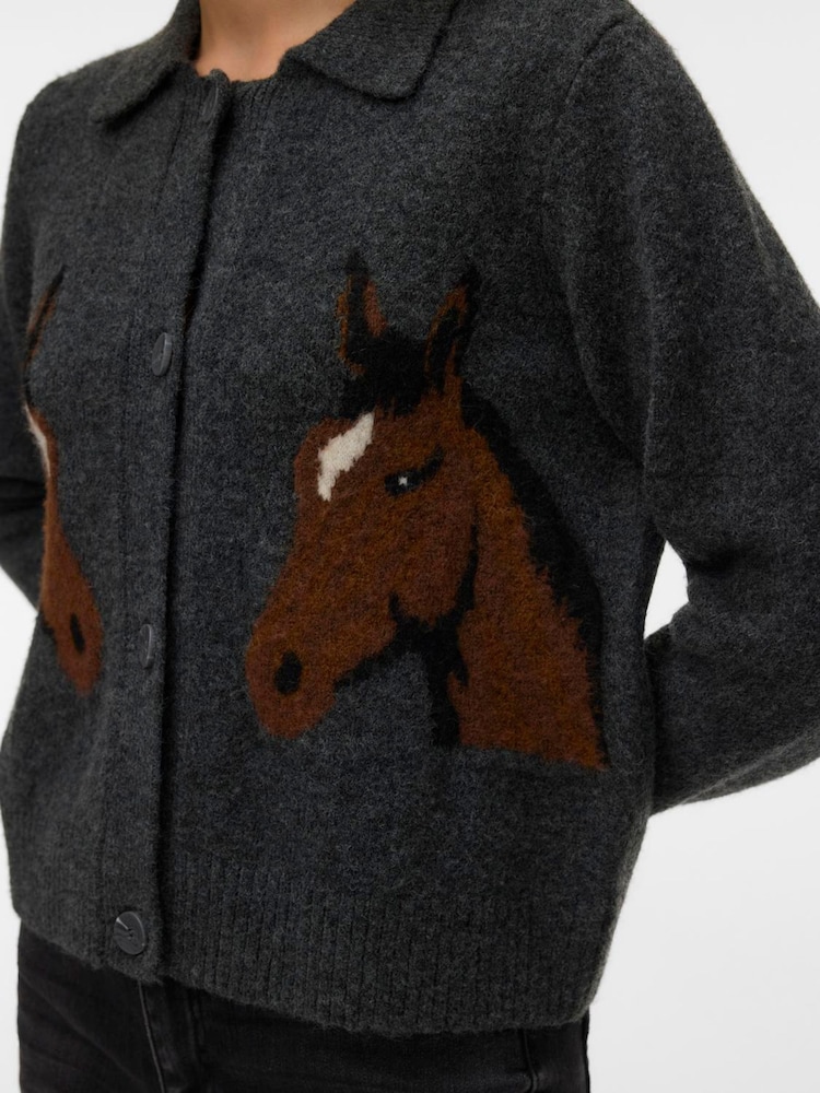 VERO MODA Grey Long Sleeve Polo Neck Horse Cardigan - Image 4 of 4 VERO MODA Grey Long Sleeve Polo Neck Horse Cardigan - Image 4 of 4
