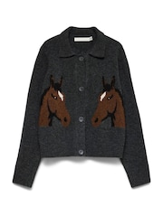 VERO MODA Grey Polo Neck Horse Graphic Cardigan - Image 6 of 6