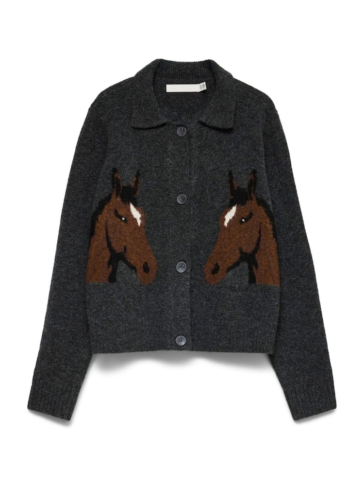 VERO MODA Grey Polo Neck Horse Graphic Cardigan - Image 6 of 6 VERO MODA Grey Polo Neck Horse Graphic Cardigan - Image 6 of 6