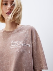 Rose Pink Acid Wash Longline Graphic Slogan 100% Cotton T-Shirt - Image 1 of 5