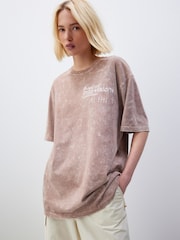 Rose Pink Acid Wash Longline Graphic Slogan 100% Cotton T-Shirt - Image 3 of 5