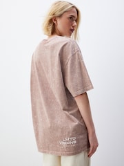 Rose Pink Acid Wash Longline Graphic Slogan 100% Cotton T-Shirt - Image 4 of 5