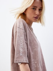 Rose Pink Acid Wash Longline Graphic Slogan 100% Cotton T-Shirt - Image 5 of 5
