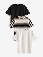 Multi Black/White/Neutral Heavyweight Basic T-Shirts 3 Pack - Image 1 of 9