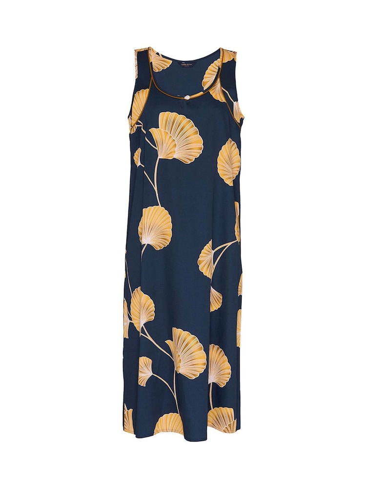 Fable and Eve Blue Leaf Print Long Nightdress - Image 4 of 4 Fable and Eve Blue Leaf Print Long Nightdress - Image 4 of 4