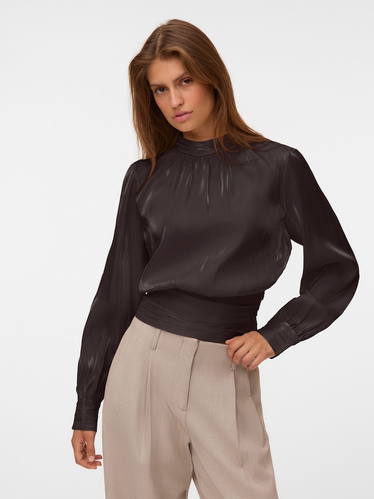 VERO MODA Brown Long Sleeve High Neck Top - Image 1 of 5 VERO MODA Brown Long Sleeve High Neck Top - Image 1 of 5