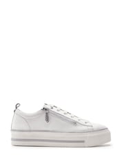 Moda in Pelle White Flissie Leather Zip And Lace Slab Sole Trainers - Image 1 of 3
