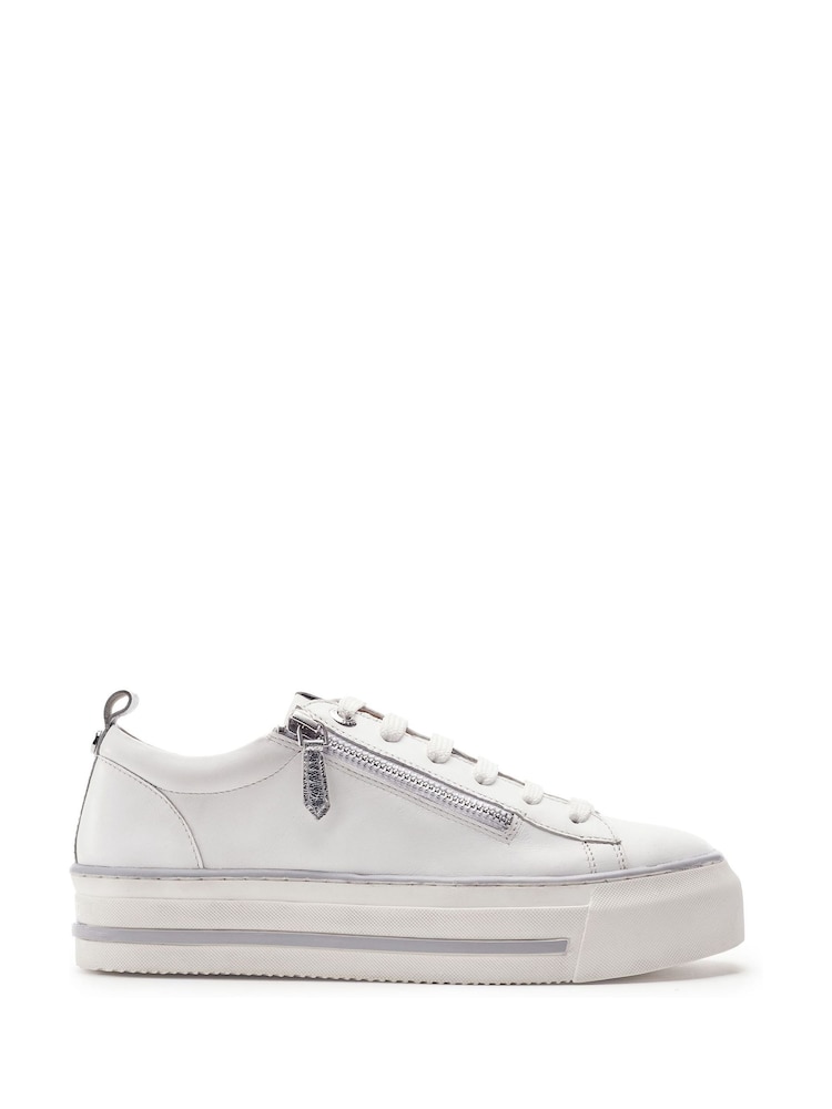 Moda in Pelle White Flissie Leather Zip And Lace Slab Sole Trainers - Image 1 of 3