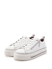 Moda in Pelle White Flissie Leather Zip And Lace Slab Sole Trainers - Image 2 of 3