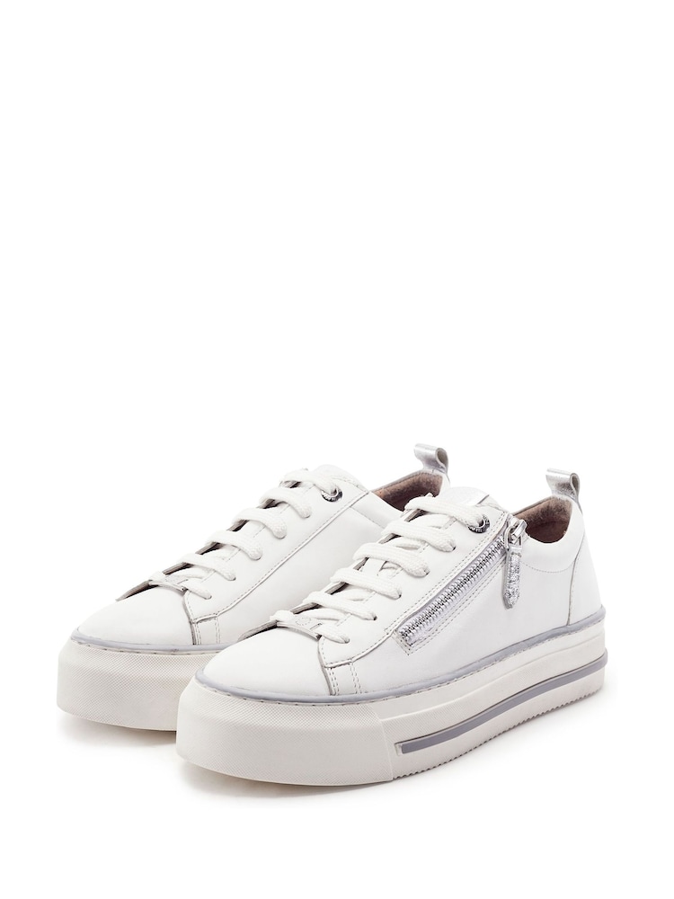Moda in Pelle White Flissie Leather Zip And Lace Slab Sole Trainers - Image 2 of 3