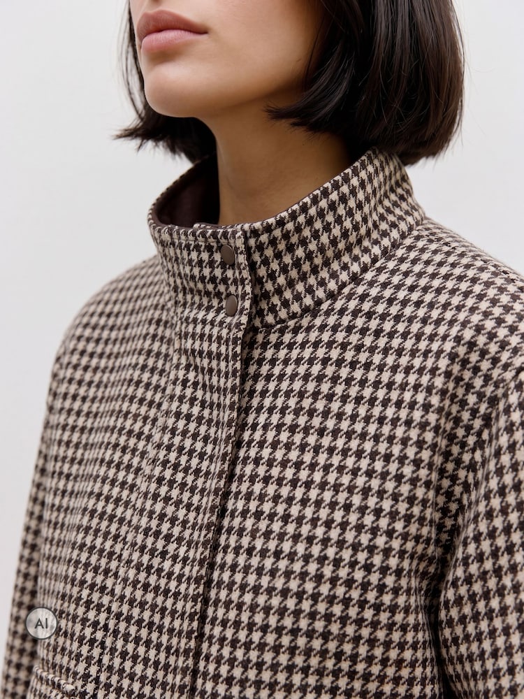 VERO MODA Brown Funnel Neck Check Bomber Jacket - Image 2 of 6