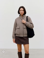 VERO MODA Brown Funnel Neck Check Bomber Jacket - Image 4 of 6