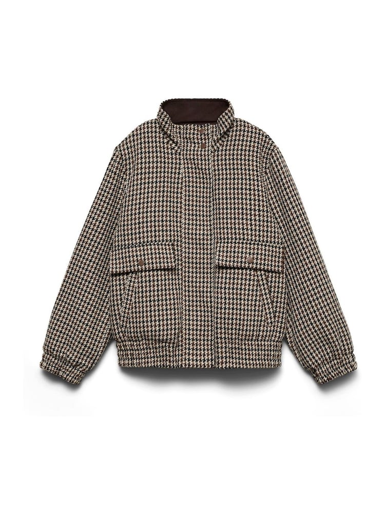 VERO MODA Brown Funnel Neck Check Bomber Jacket - Image 6 of 6