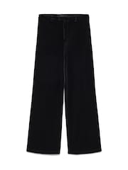 VERO MODA Black Mid Rise Straight Leg Velvet Trousers - Image 1 of 2