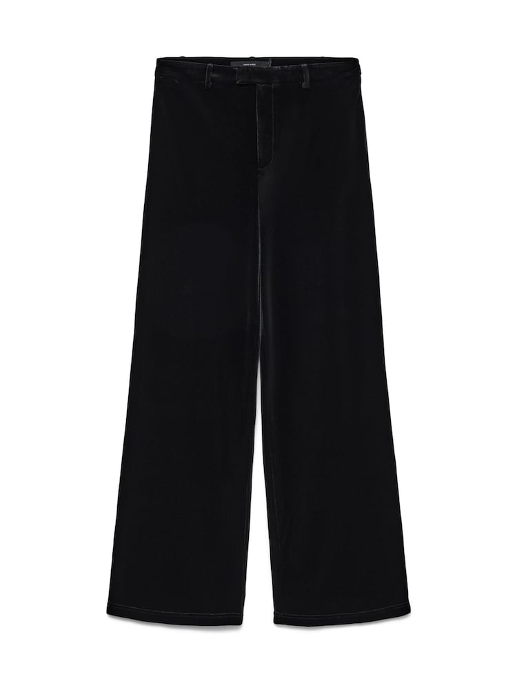 VERO MODA Black Mid Rise Straight Leg Velvet Trousers - Image 1 of 2