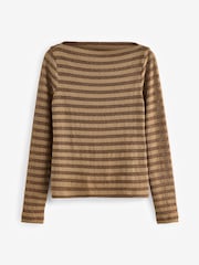 Neutral Textured Long Sleeve Slash Neck Top - Image 5 of 6