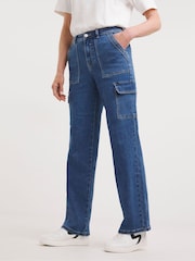 JD Williams Mid Blue Wash Cargo Jeans - Image 1 of 4