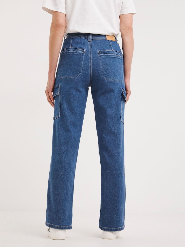 JD Williams Mid Blue Wash Cargo Jeans - Image 2 of 4