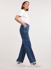 JD Williams Mid Blue Wash Cargo Jeans - Image 3 of 4
