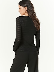 Black Textured Long Sleeve Slash Neck Top - Image 3 of 6