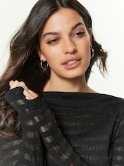 Black Textured Long Sleeve Slash Neck Top - Image 4 of 6