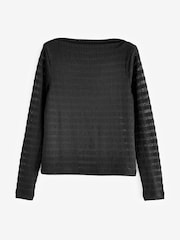 Black Textured Long Sleeve Slash Neck Top - Image 5 of 6