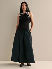 Black Stretch Ribbed Contrast Trim Sleeveless Vest Top - Image 2 of 6