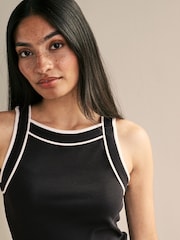 Black Stretch Ribbed Contrast Trim Sleeveless Vest Top - Image 4 of 6