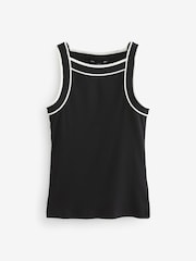 Black Stretch Ribbed Contrast Trim Sleeveless Vest Top - Image 5 of 6
