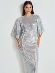 Silver Sequin Batwing Midi Dress - Image 1 of 9