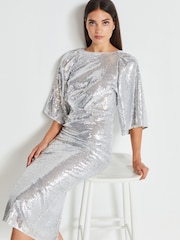 Silver Sequin Batwing Midi Dress - Image 2 of 9