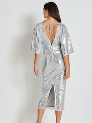 Silver Sequin Batwing Midi Dress - Image 3 of 9
