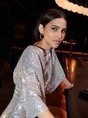 Silver Sequin Batwing Midi Dress - Image 6 of 9