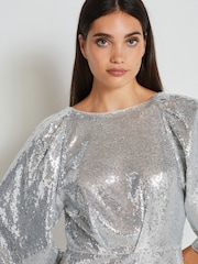 Silver Sequin Batwing Midi Dress - Image 7 of 9