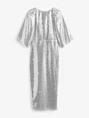 Silver Sequin Batwing Midi Dress - Image 8 of 9