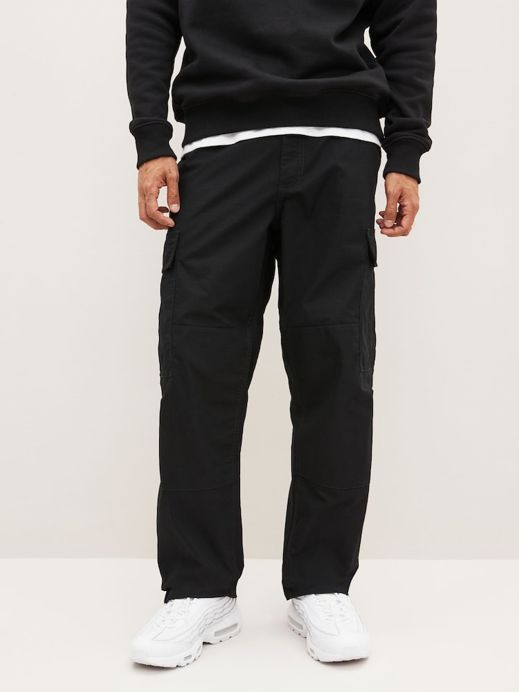 Черный - Relaxed Fit Ripstop карго 100% хлопок брюки - Изображение 1 из 13