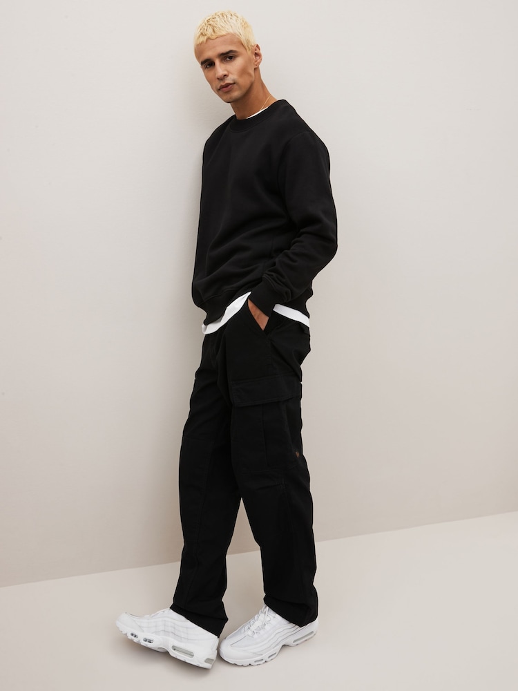 Черный - Relaxed Fit Ripstop карго 100% хлопок брюки - Изображение 2 из 13